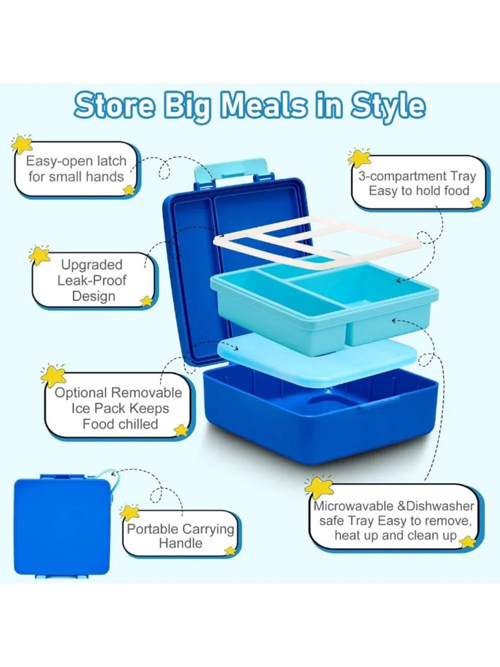 Insulated Bento Lunch Box Set for Kids - 3 Compartment, Leak-Proof, Soup Thermo